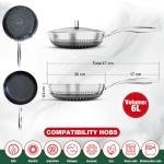 Stainless Steel Deep Frying Pan with Lid - 6 Liter