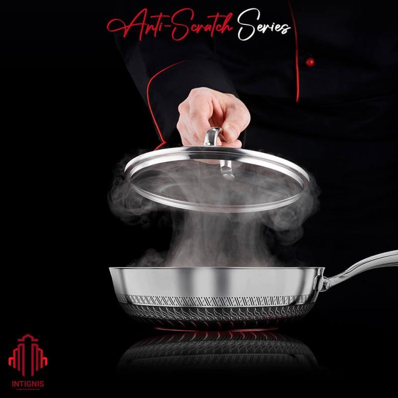 Stainless Steel Deep Frying Pan with Lid - 6 Liter