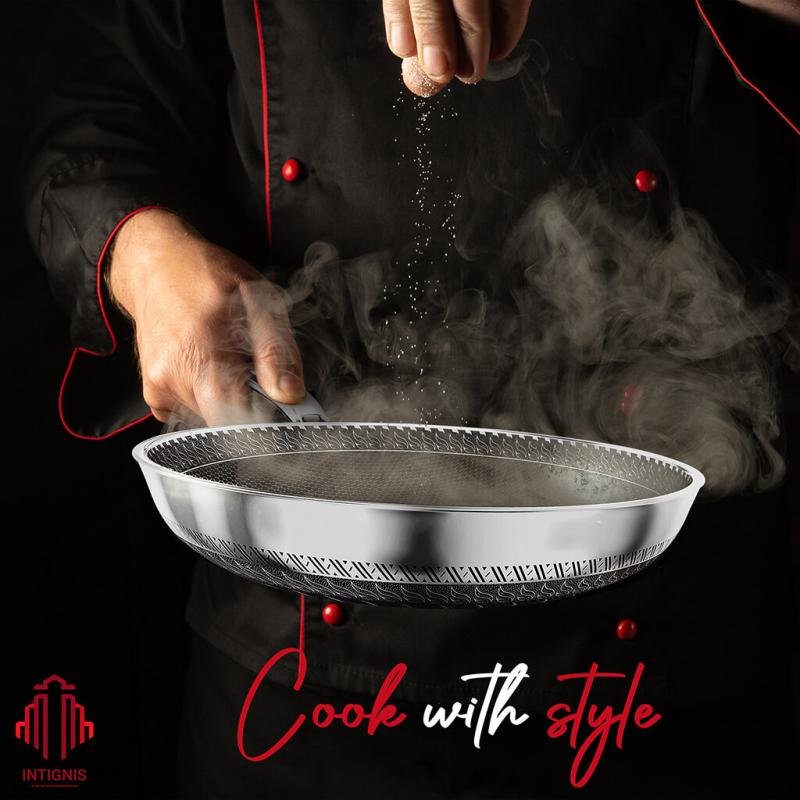 Stainless Steel Deep Frying Pan with Lid - 6 Liter